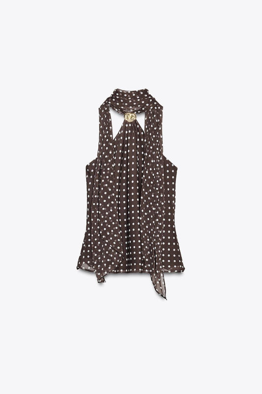 HALTER TOP WITH HARDWARE AND POLKA DOTS