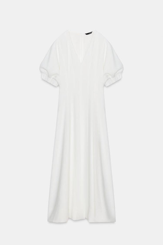 MIDI DRESS WITH PUFF SLEEVES