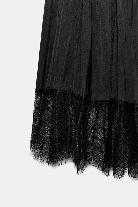 LACE SATIN HALTER DRESS
