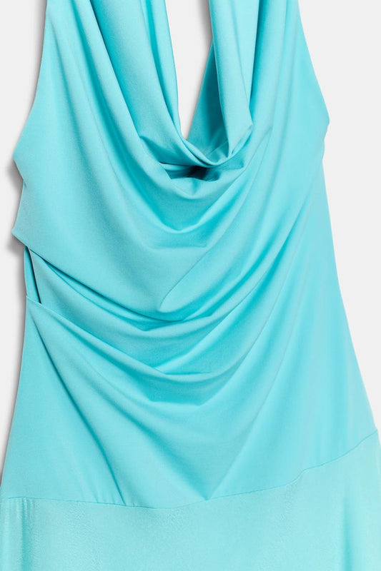 CONTRASTING HALTER MIDI DRESS
