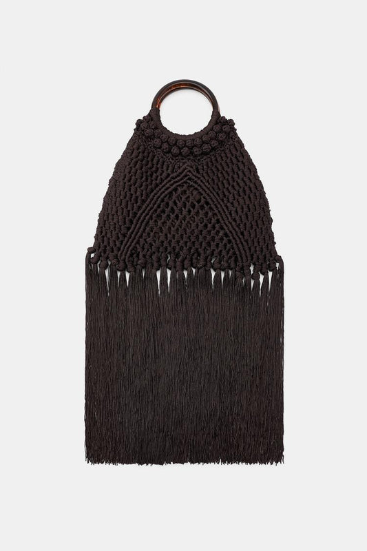 KNOTTED FRINGED WOVEN BAG