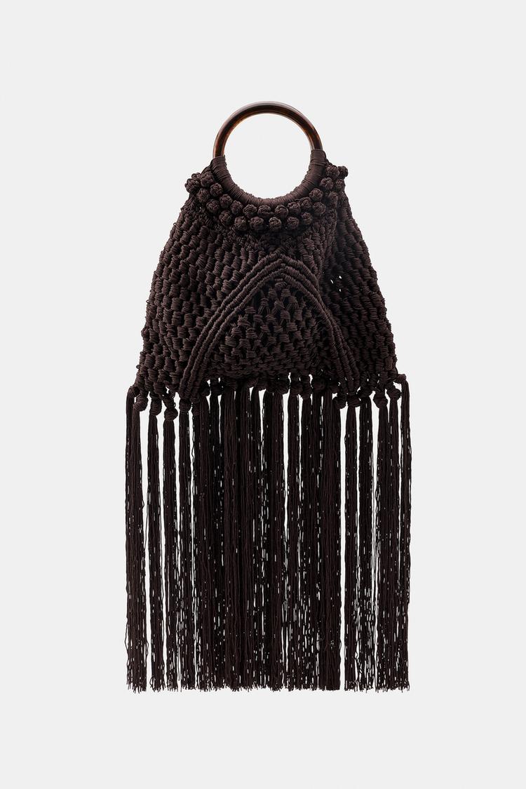 KNOTTED FRINGED WOVEN BAG