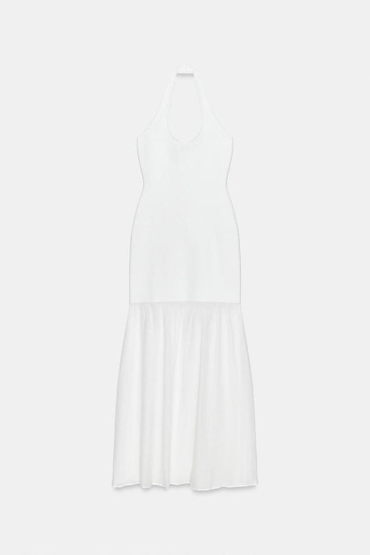 COMBINED KNIT HALTER DRESS