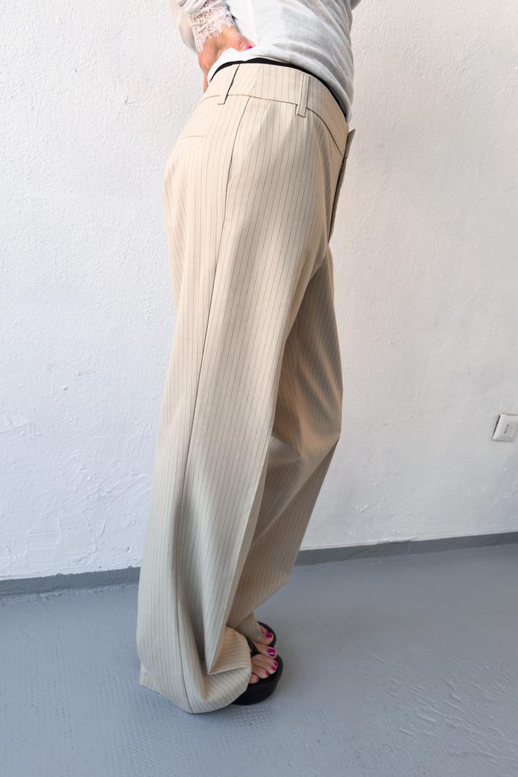 PINSTRIPE STRAIGHT-LEG TROUSERS