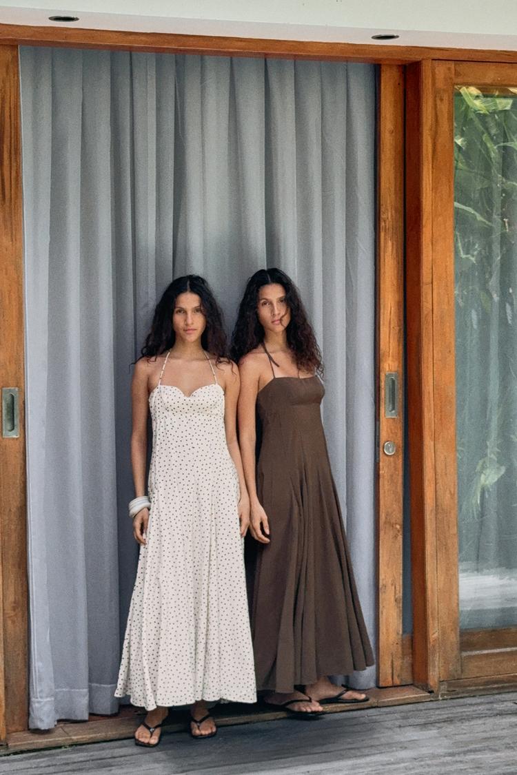 VOLUMINOUS FLOWING HALTER MIDI DRESS