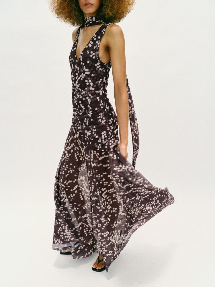 LONG DOTTED TULLE DRESS