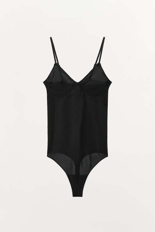 SHEER BODYSUIT WITH POLYAMIDE STRAPS