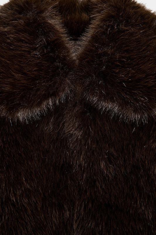 SHORT FAUX FUR COAT WITH LAPEL COLLAR