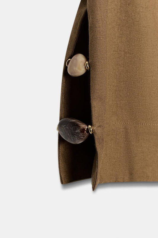LINEN BLEND HALTER TOP WITH BEADS