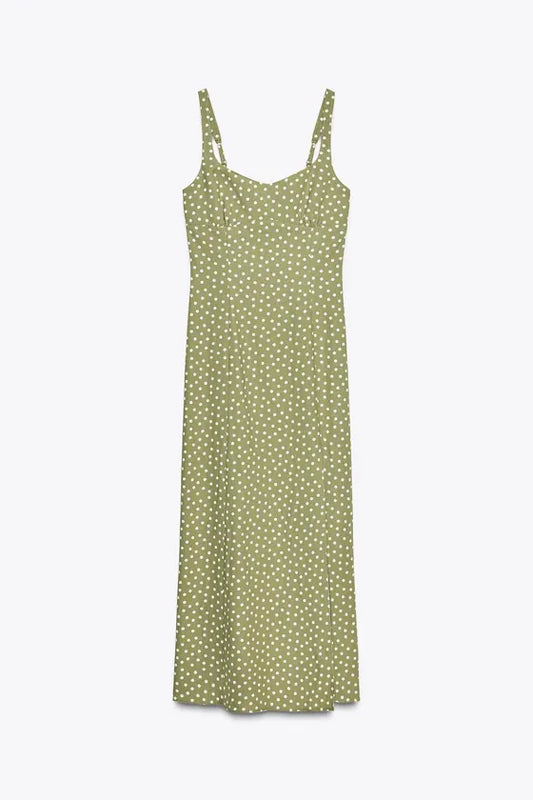 POLKA DOT LINEN MIDI DRESS
