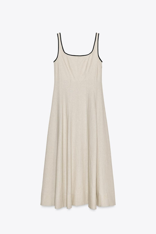 MIDI DRESS WITH CONTRAST PIPING