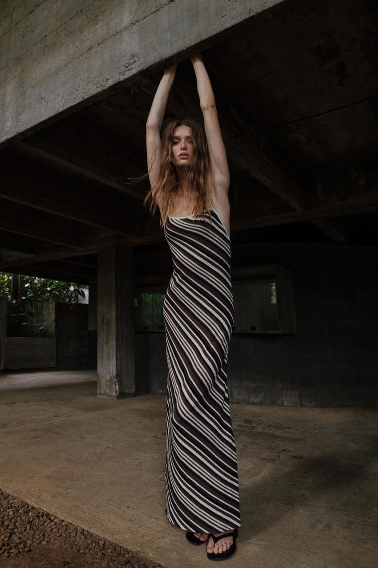 STRIPED RUSTIC MIDI DRESS