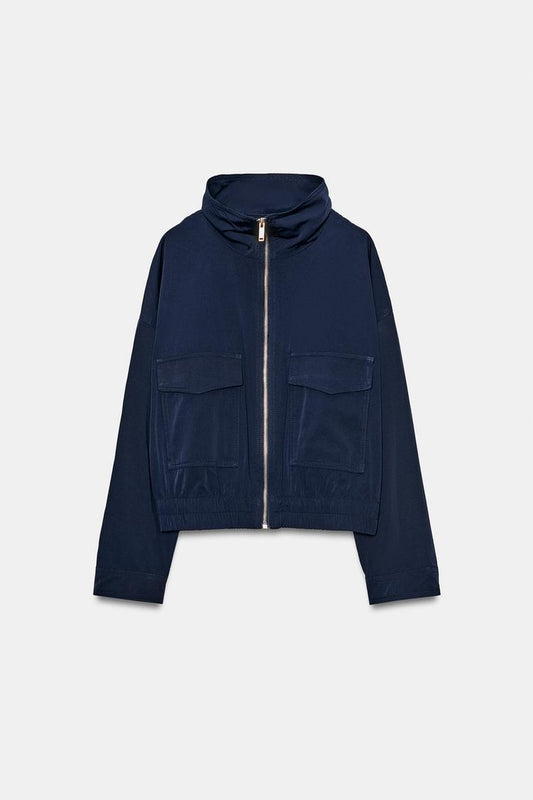 HIGH COLLAR JACKET WITH FLAP POCKETS