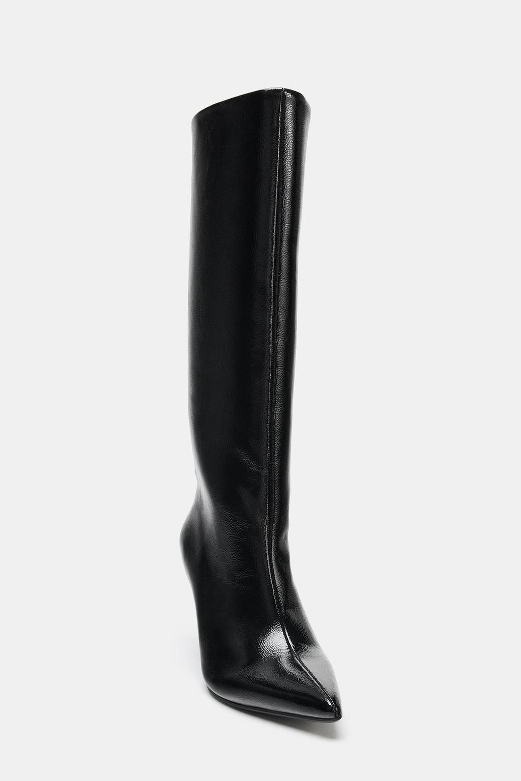 FAUX PATENT HEELED BOOTS