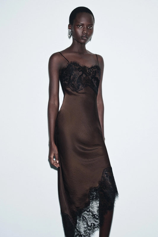 ASYMMETRICAL SATIN DRESS WITH LACE FROM THE COLLECTION