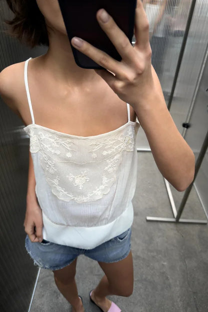 EMBROIDERED GAUZE STRAP TOP