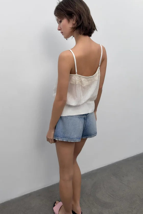 EMBROIDERED GAUZE STRAP TOP