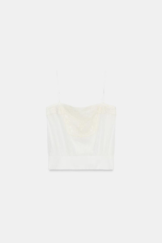 EMBROIDERED GAUZE STRAP TOP