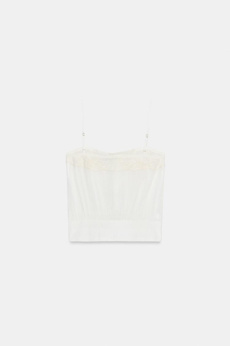EMBROIDERED GAUZE STRAP TOP