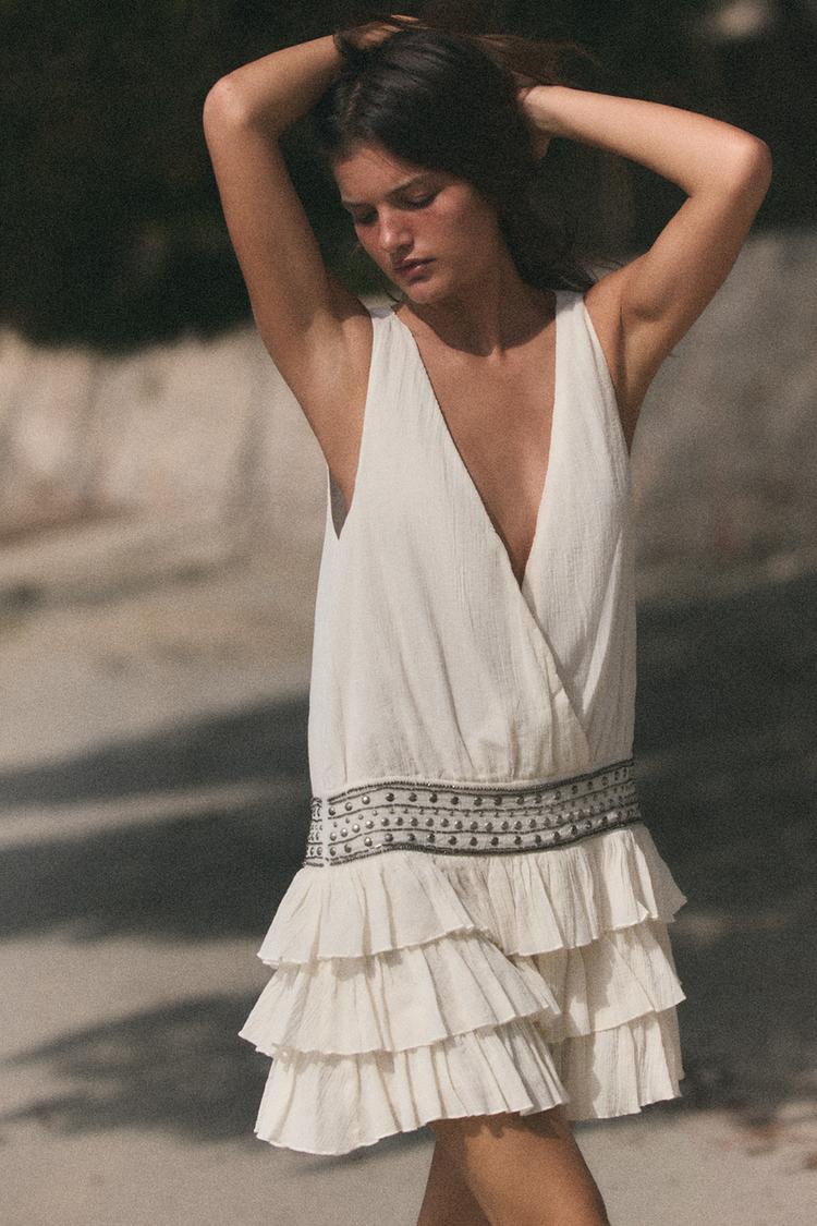CHIFFON DRESS WITH RUFFLES AND STUDS