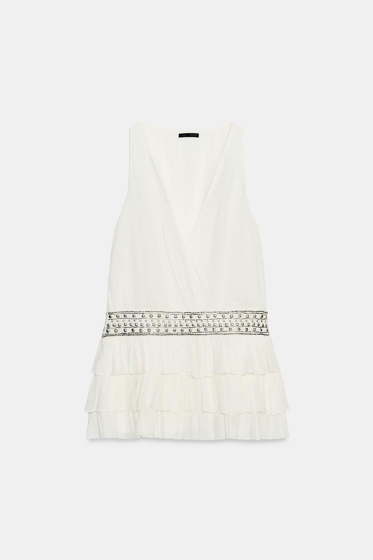 CHIFFON DRESS WITH RUFFLES AND STUDS