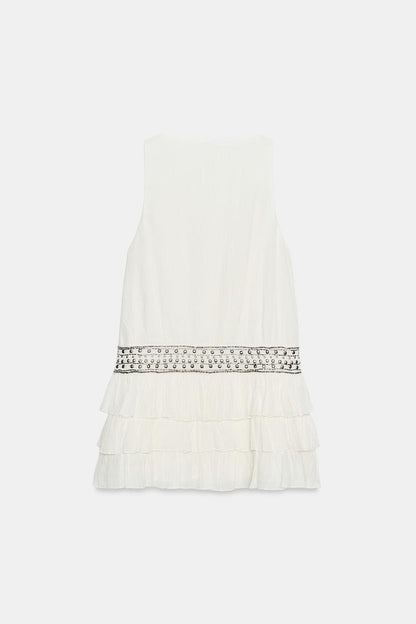CHIFFON DRESS WITH RUFFLES AND STUDS