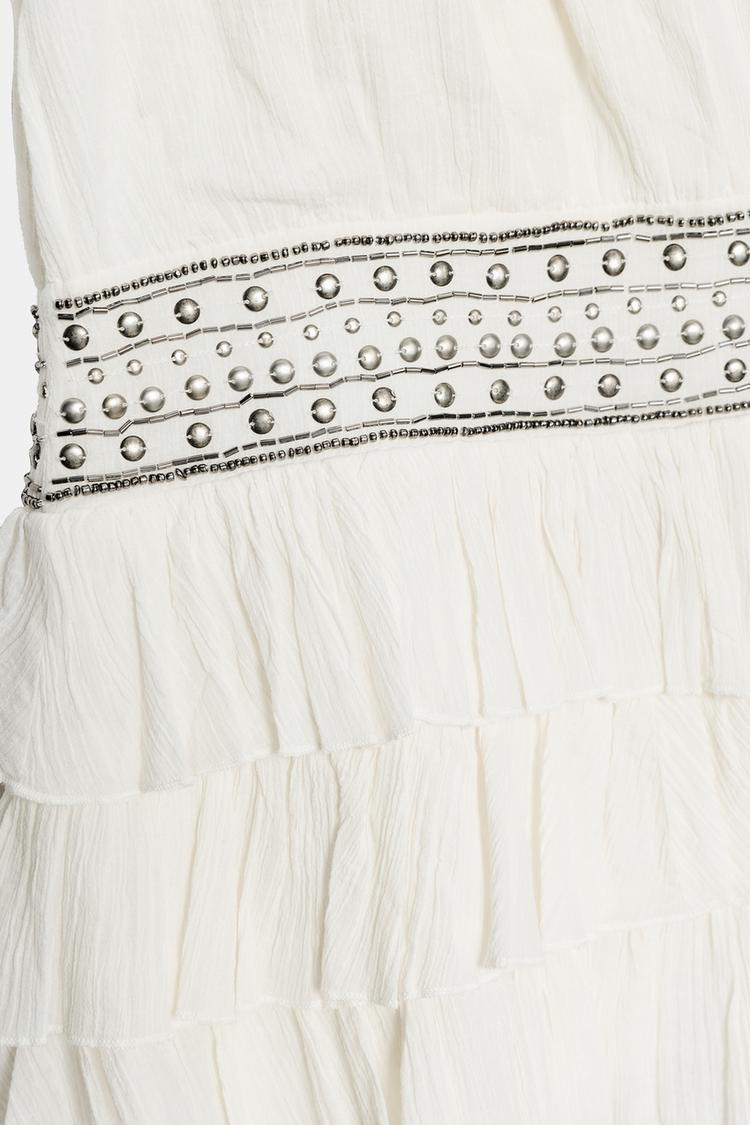 CHIFFON DRESS WITH RUFFLES AND STUDS