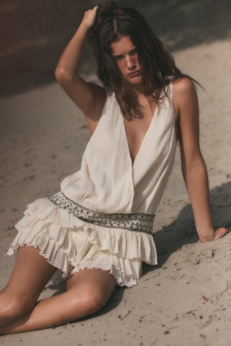 CHIFFON DRESS WITH RUFFLES AND STUDS