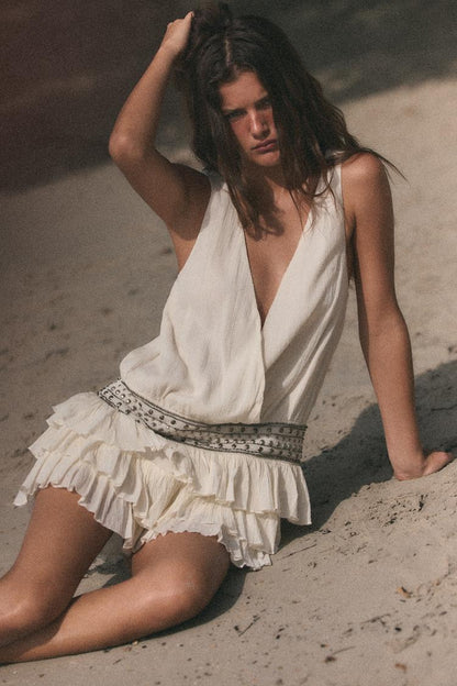 CHIFFON DRESS WITH RUFFLES AND STUDS
