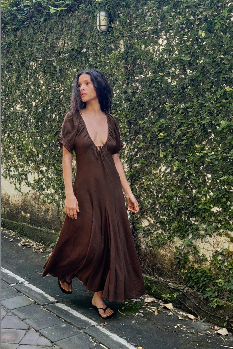 CHIFFON GODET MIDI DRESS