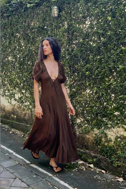 CHIFFON GODET MIDI DRESS