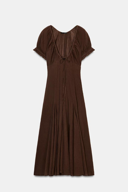 CHIFFON GODET MIDI DRESS