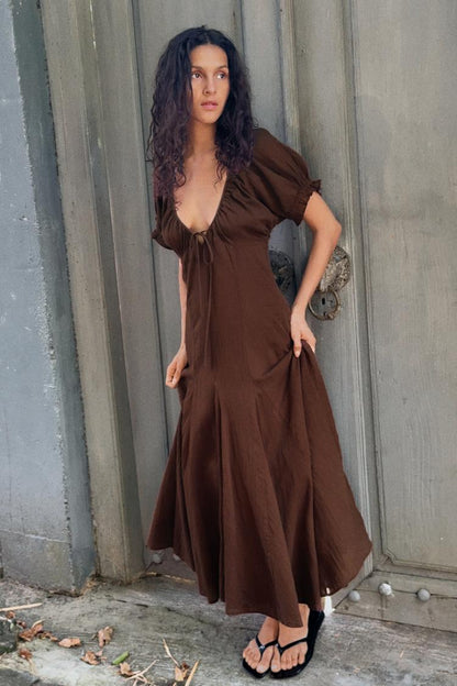 CHIFFON GODET MIDI DRESS