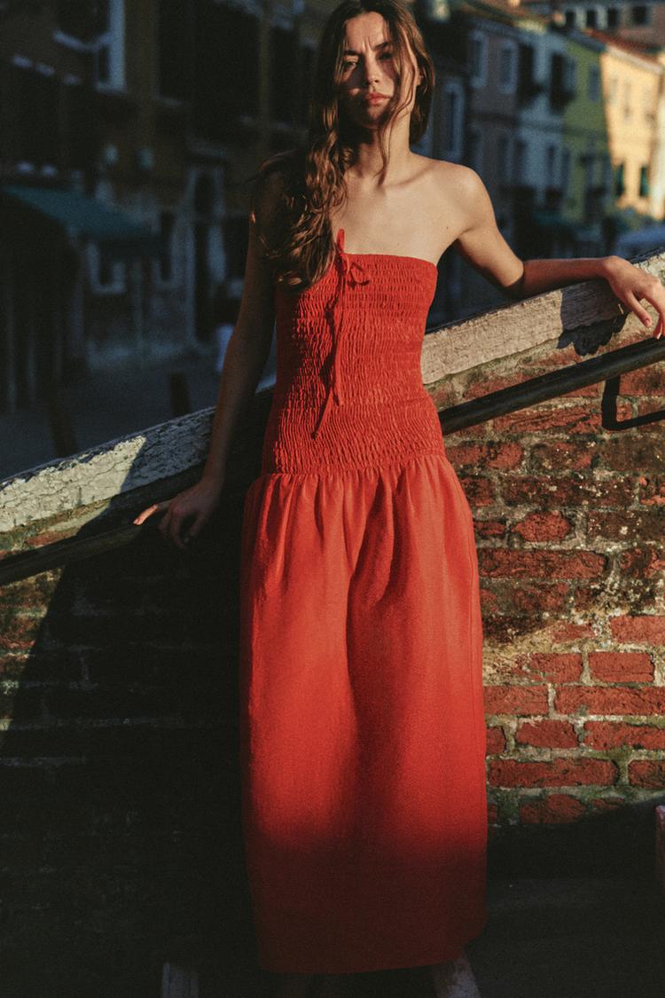 SMOCKED MIDI DRESS