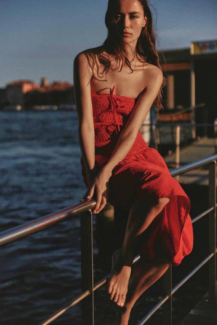 SMOCKED MIDI DRESS
