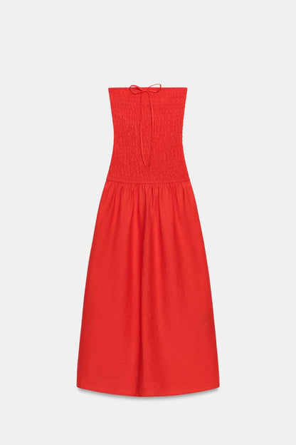 SMOCKED MIDI DRESS