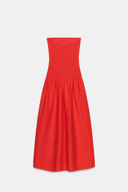 SMOCKED MIDI DRESS