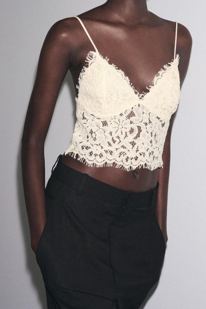 EMBROIDERED LACE CROP TOP