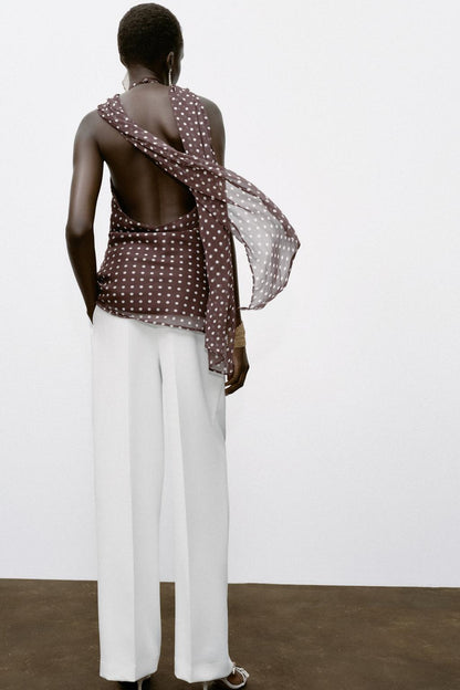 HALTER TOP WITH HARDWARE AND POLKA DOTS