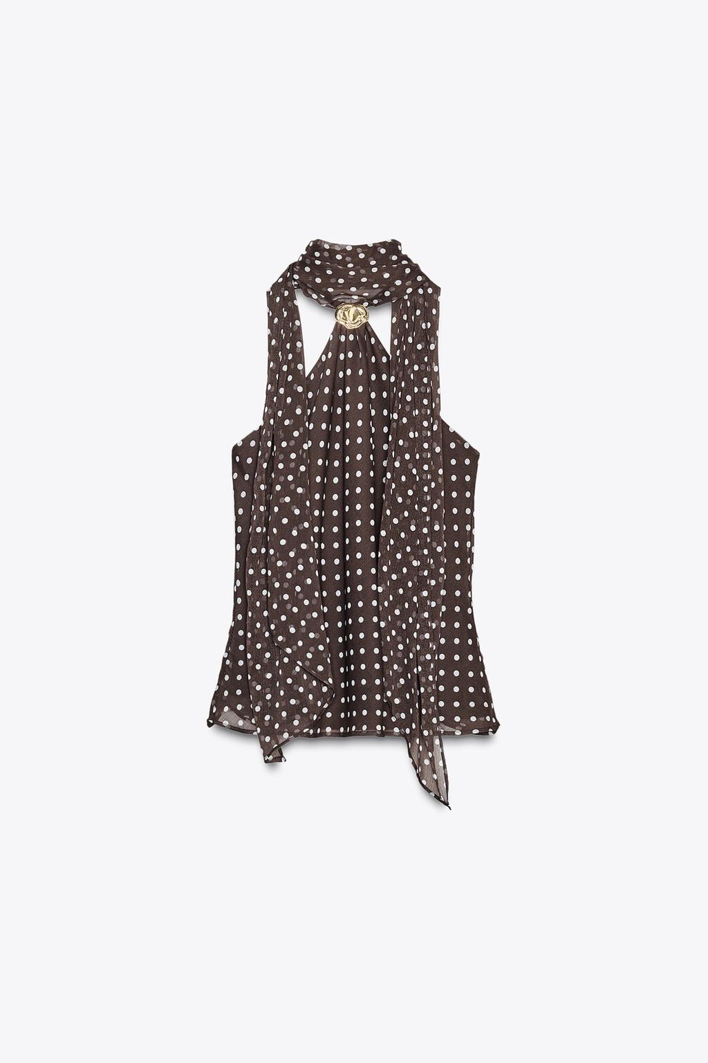 HALTER TOP WITH HARDWARE AND POLKA DOTS