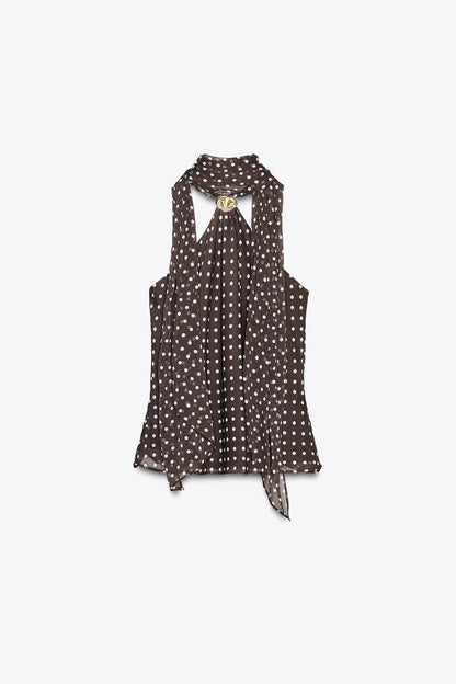 HALTER TOP WITH HARDWARE AND POLKA DOTS