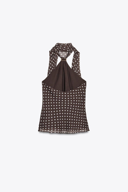 HALTER TOP WITH HARDWARE AND POLKA DOTS