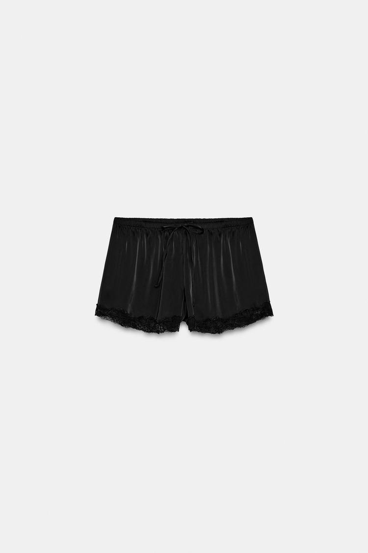 SATIN MINI SHORTS WITH LACE TRIM