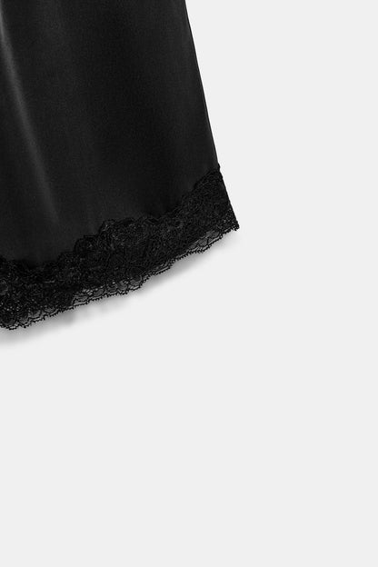 SATIN MINI SHORTS WITH LACE TRIM