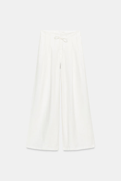 LINEN BLEND WIDE-LEG TROUSERS WITH PLEATS
