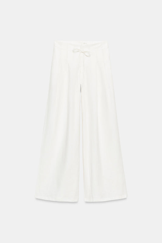 LINEN BLEND WIDE-LEG TROUSERS WITH PLEATS