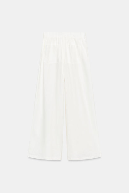 LINEN BLEND WIDE-LEG TROUSERS WITH PLEATS
