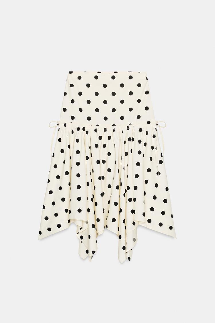 ASYMMETRIC POLKA DOT MIDI SKIRT