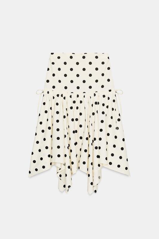 ASYMMETRIC POLKA DOT MIDI SKIRT