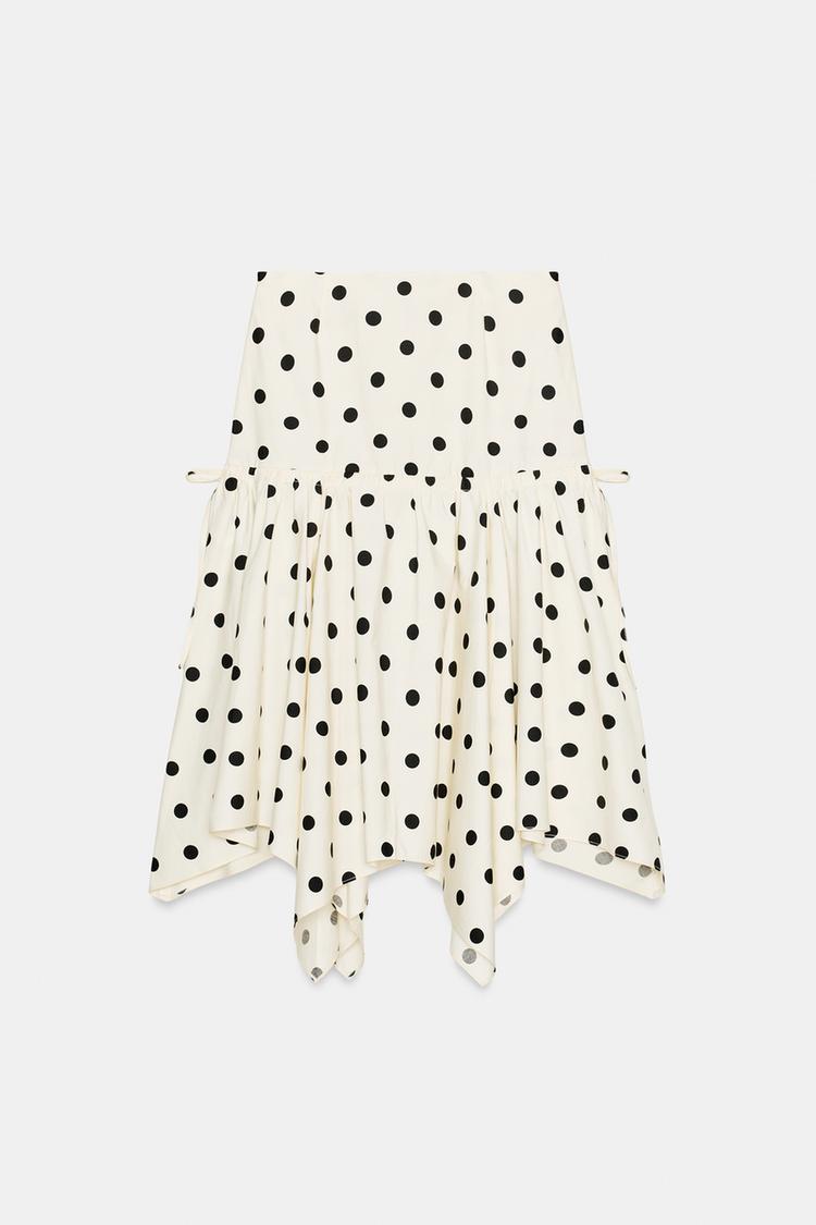 ASYMMETRIC POLKA DOT MIDI SKIRT